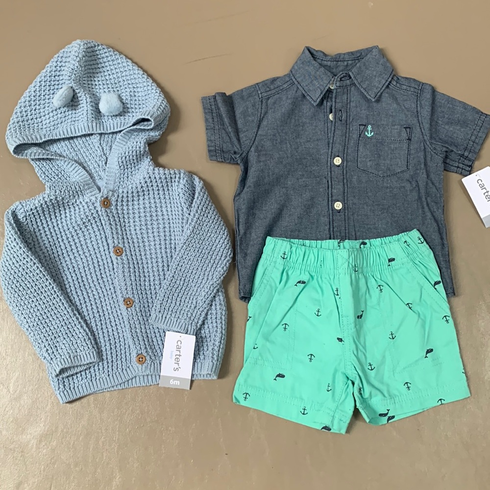 Carter’s 6 month sweater shorts & button down shirt